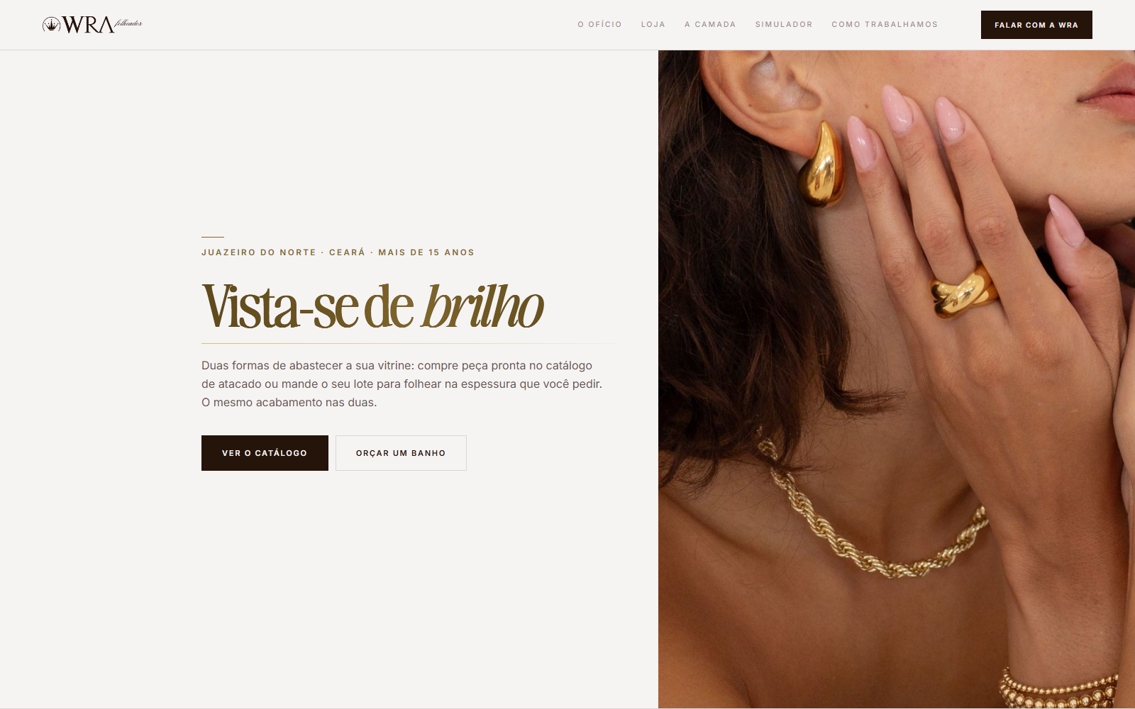 Landing page da WRA Folheados
